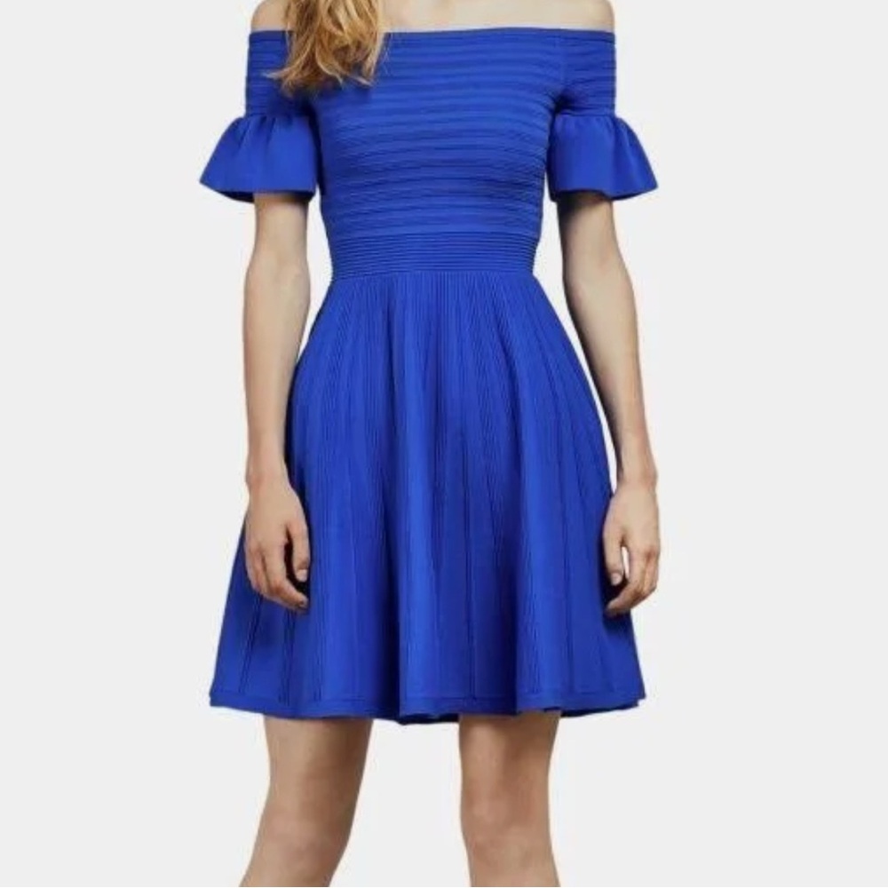 Ted Baker London Women’s Off Shoulder Blue Dress Size 4